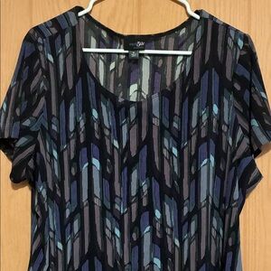 Cato Black and Blue Geometric Short Sleeve Top